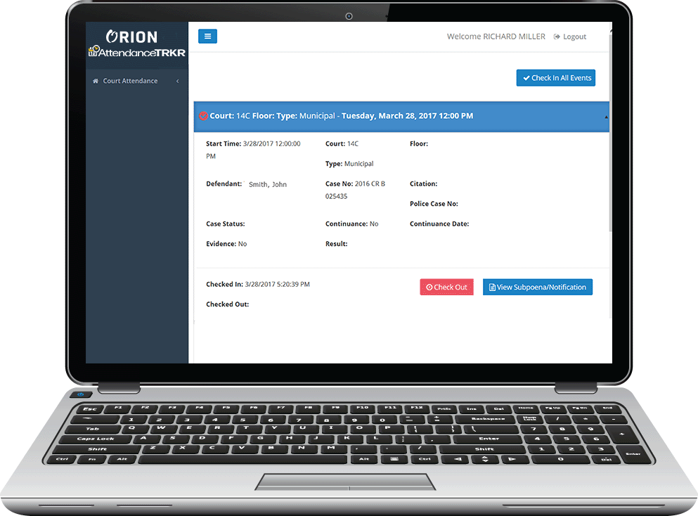 AttendanceTRKR Court Check In